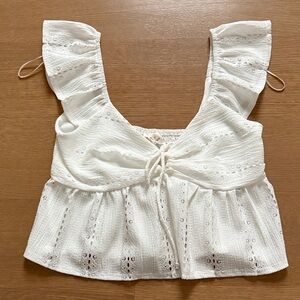 White Eyelet Ruffle Sleeve Top